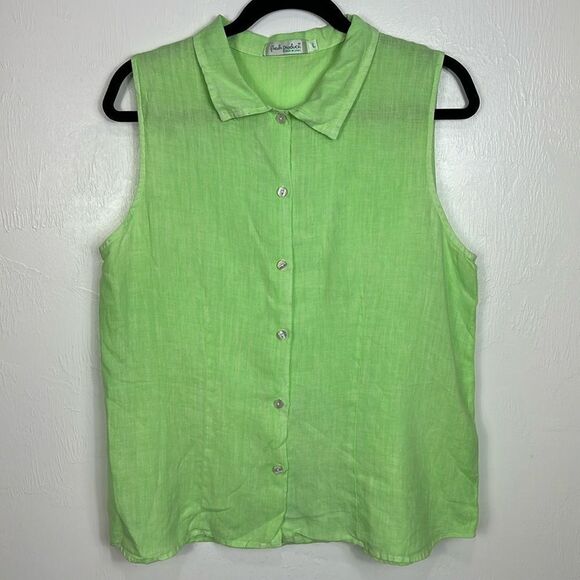 Fresh Produce Sleeveless Collared Button Down Shirt In Light Green Size L - Picture 1 of 5